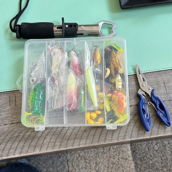 Fishing Lure Set with Blue Pliers - Picture 1 of 11